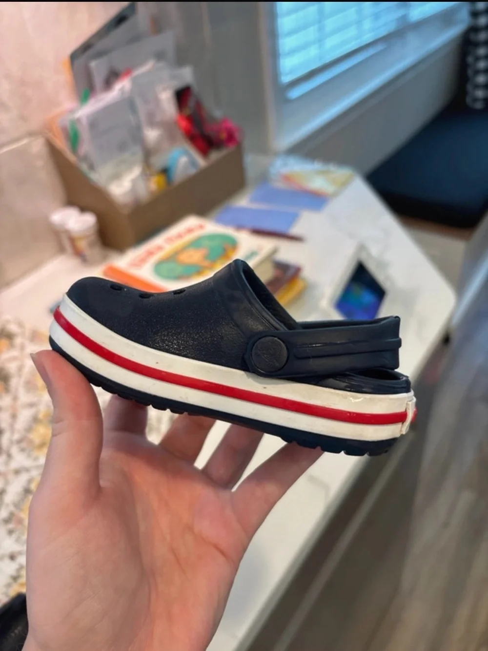 CROCS Kids Navy Clogs with Red & White Stripe